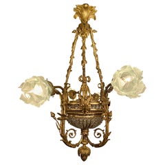 Antiker französischer Kronleuchter im Stil der Kaiserin Eugenie aus Goldbronze mit 6 Lichtern, CIRCA 1910.