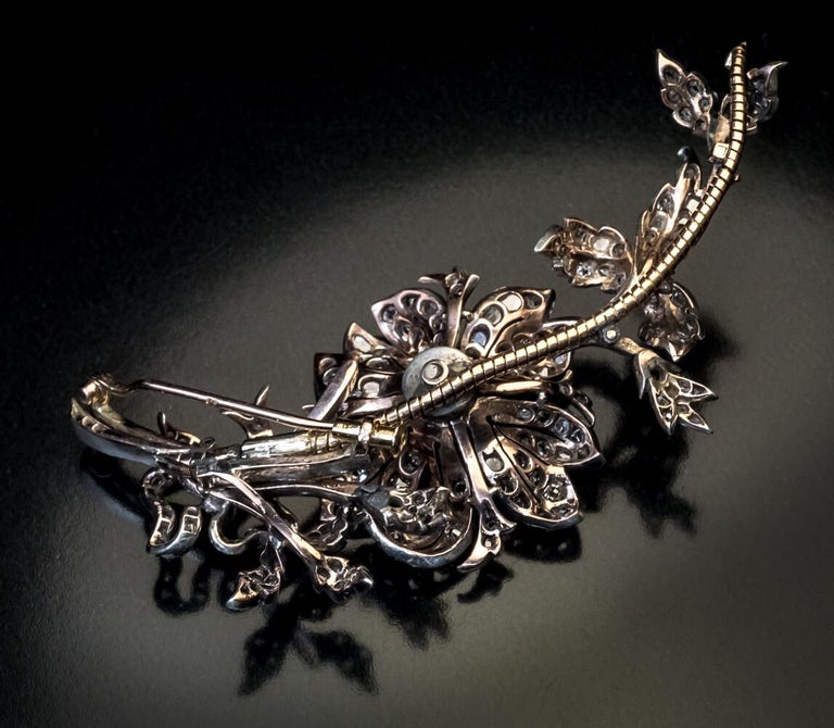 Victorian Antique French En Tremblant Diamond Flower Brooch For Sale