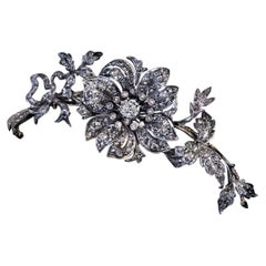 Antique French En Tremblant Diamond Flower Brooch