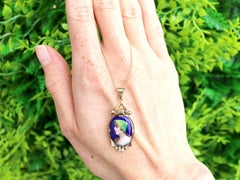 Antique French Enamel and 18k Yellow Gold Pendant Circa 1910