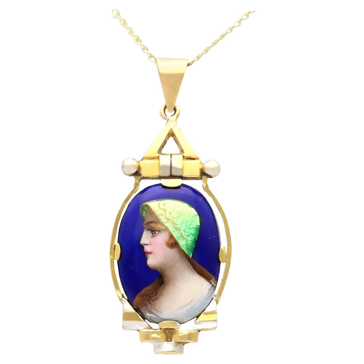 Antiker französischer Emaille- und 18 Karat Gelbgold-Anhänger, um 1910