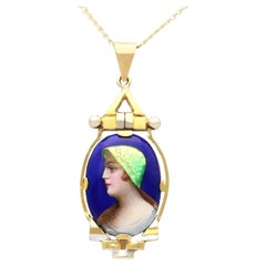 Antique French Enamel and 18k Yellow Gold Pendant Circa 1910