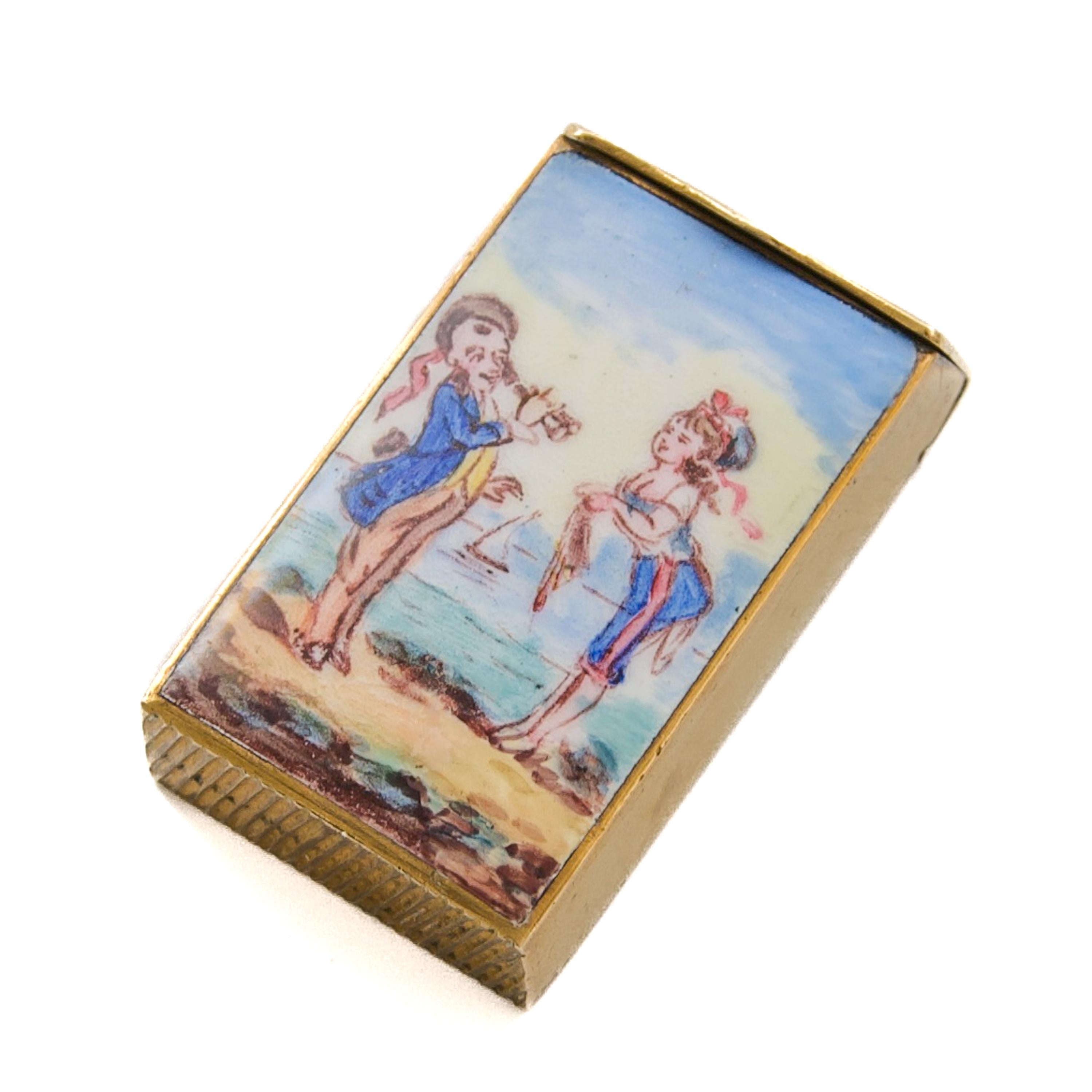 Antique French Enamel and Gilt Brass Vesta Case, circa 1880 For Sale 6