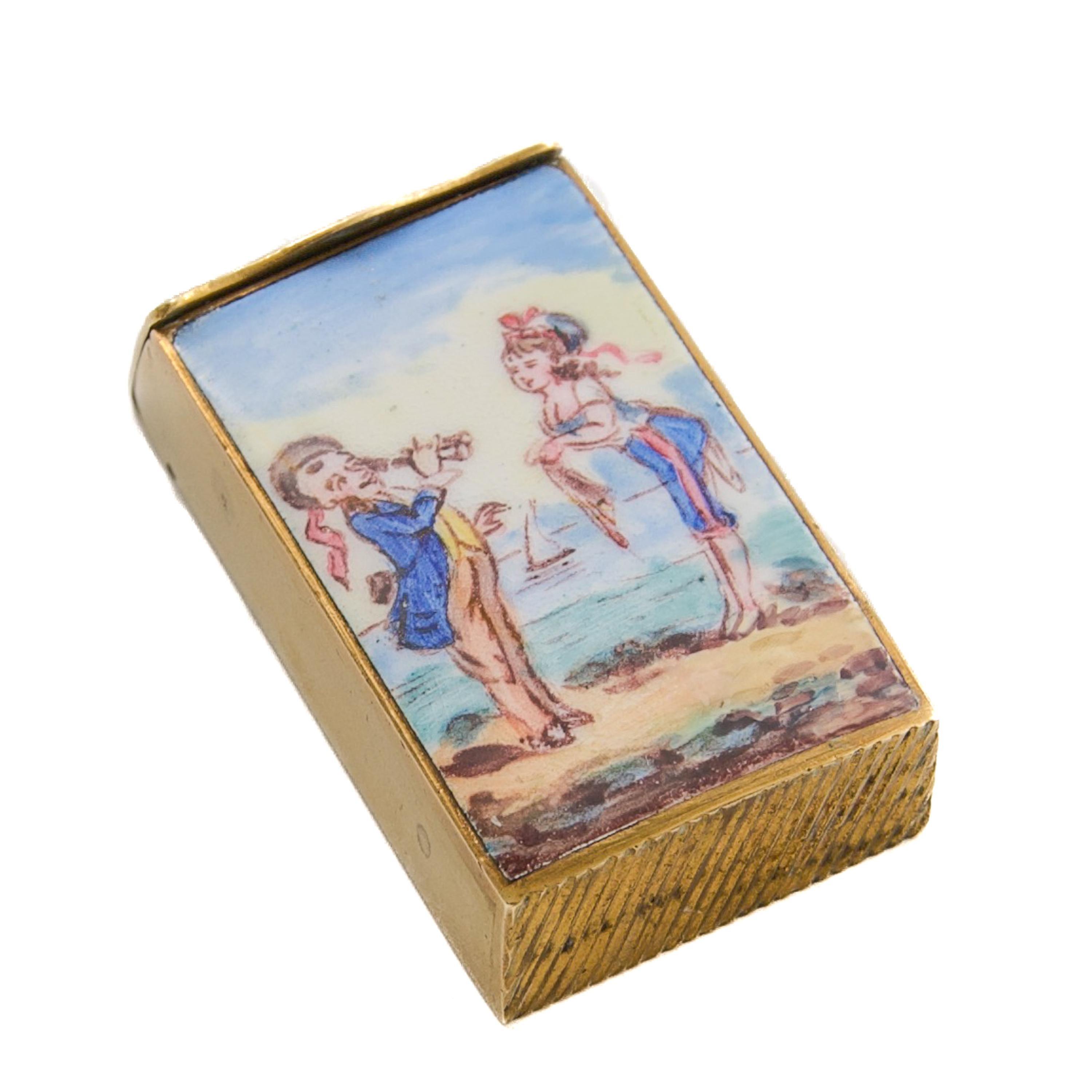Antique French Enamel and Gilt Brass Vesta Case, circa 1880 In Good Condition For Sale In Rotterdam, NL