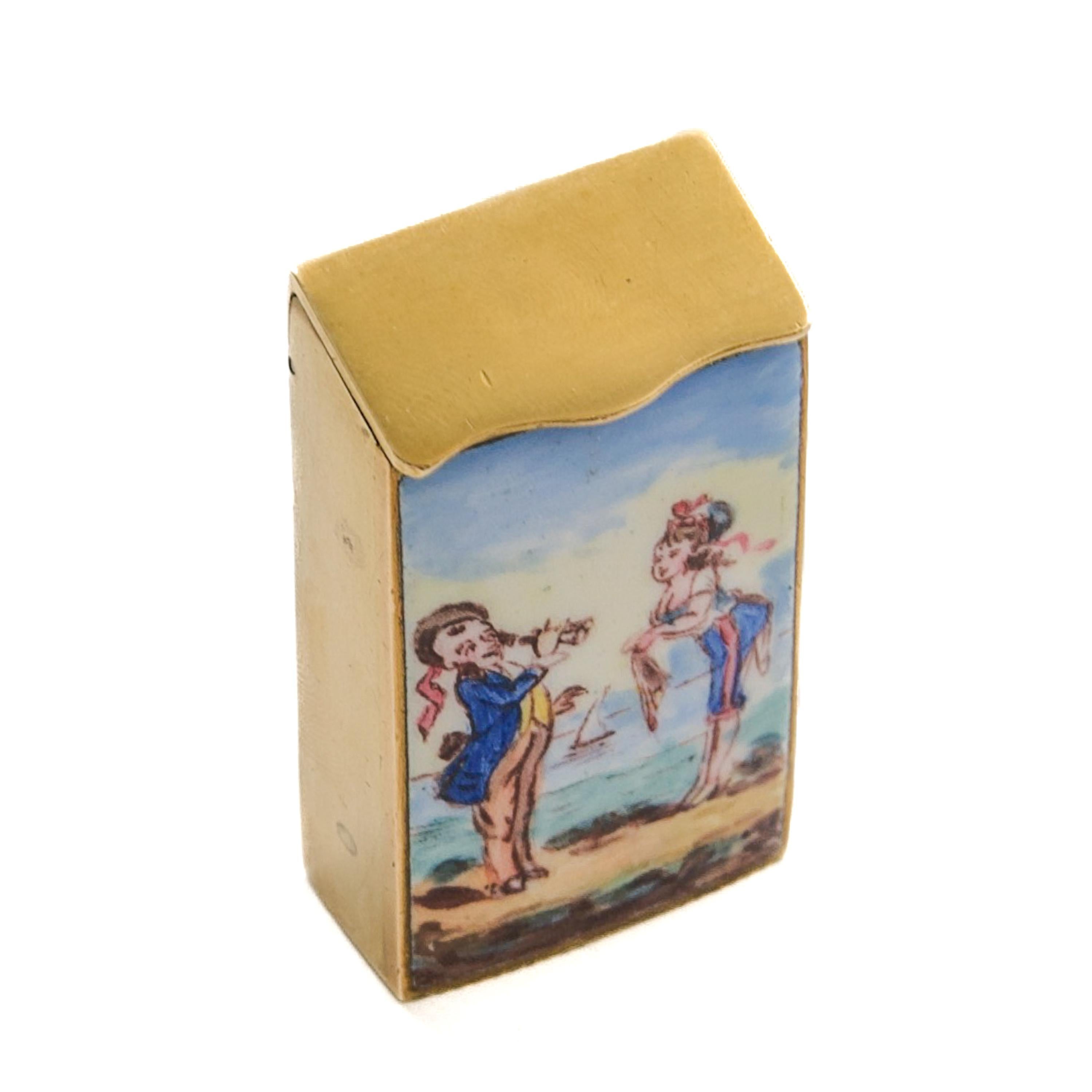 Antique French Enamel and Gilt Brass Vesta Case, circa 1880 For Sale 1