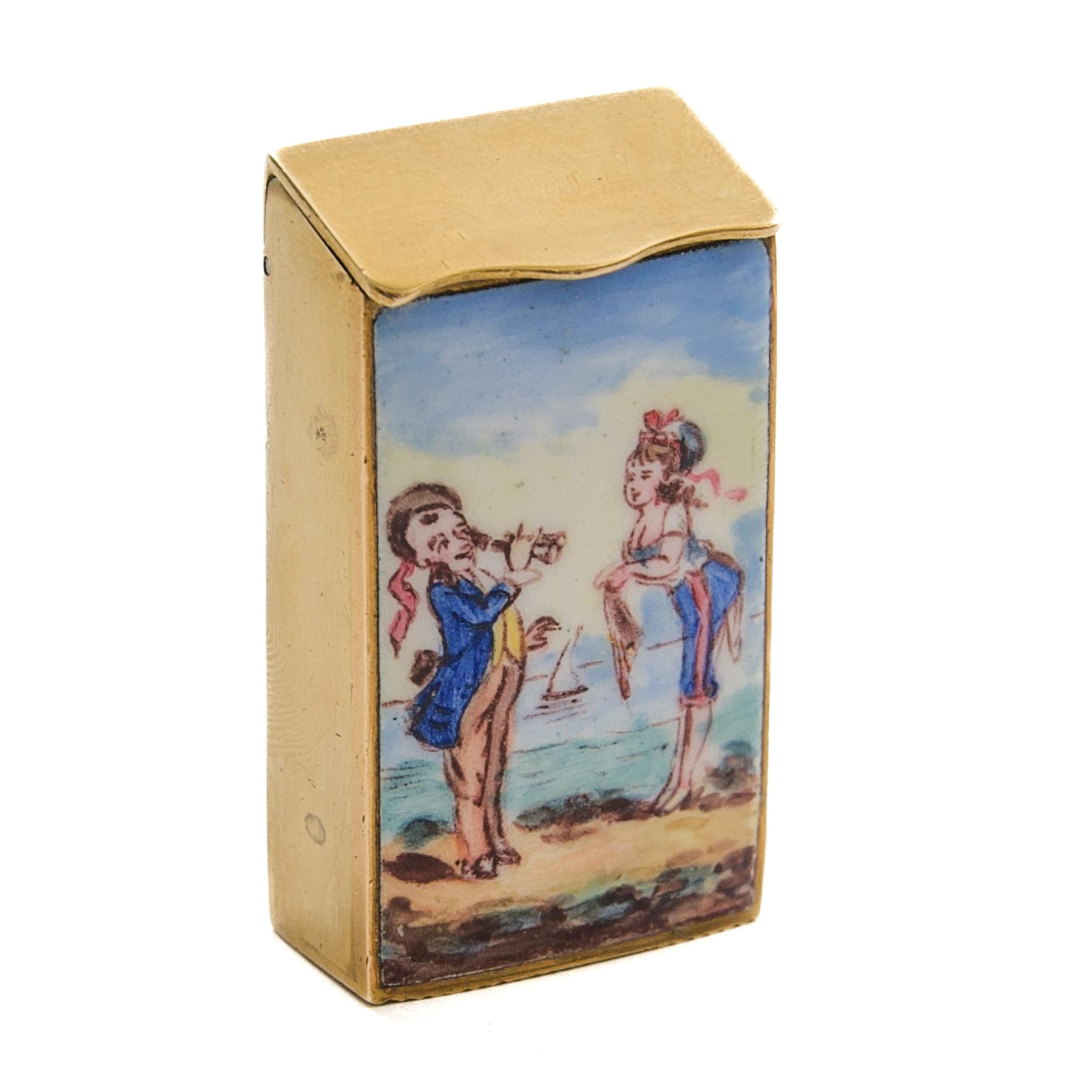 Antique French Enamel and Gilt Brass Vesta Case, circa 1880 For Sale 2