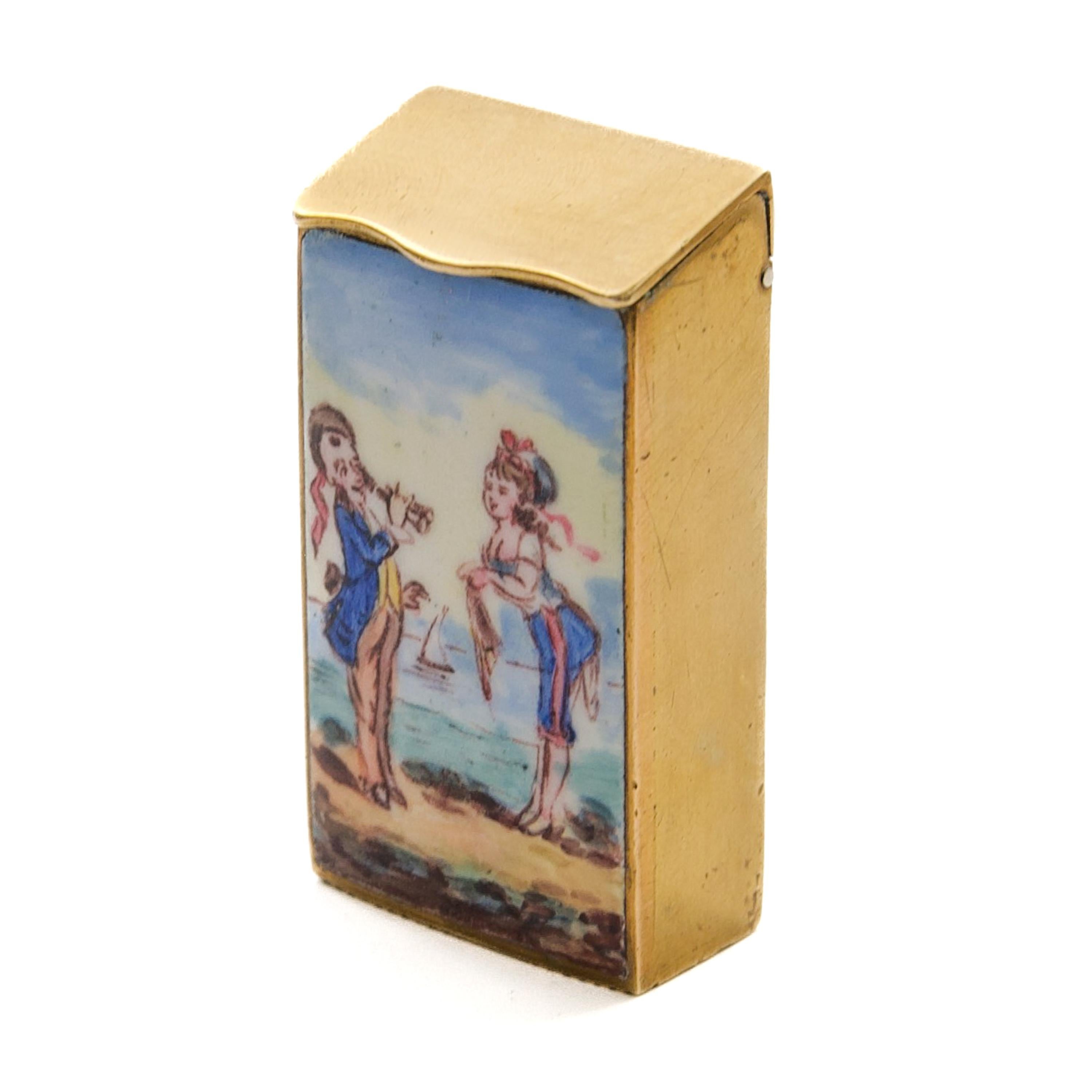 Antique French Enamel and Gilt Brass Vesta Case, circa 1880 For Sale 3