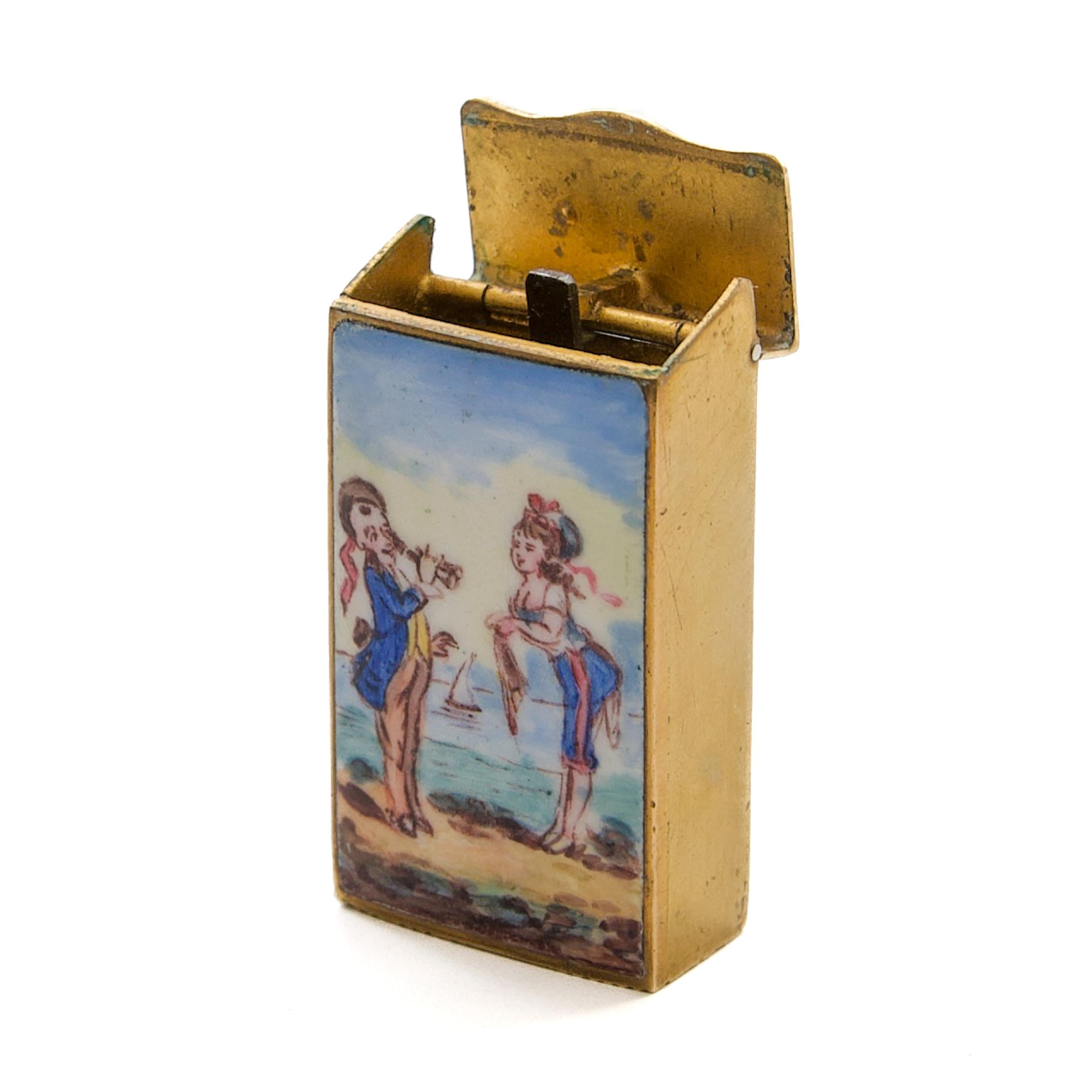 Antique French Enamel and Gilt Brass Vesta Case, circa 1880 For Sale 4