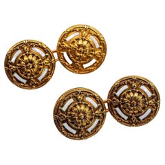 Antique French Enamel and Gold Cufflinks, Circa 1915
