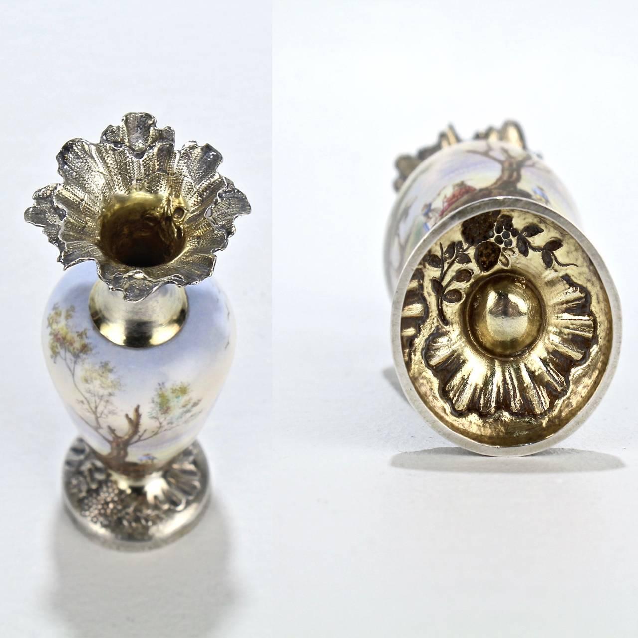 Antique French Enamel and Sterling Silver Miniature Cabinet Vase For Sale 4