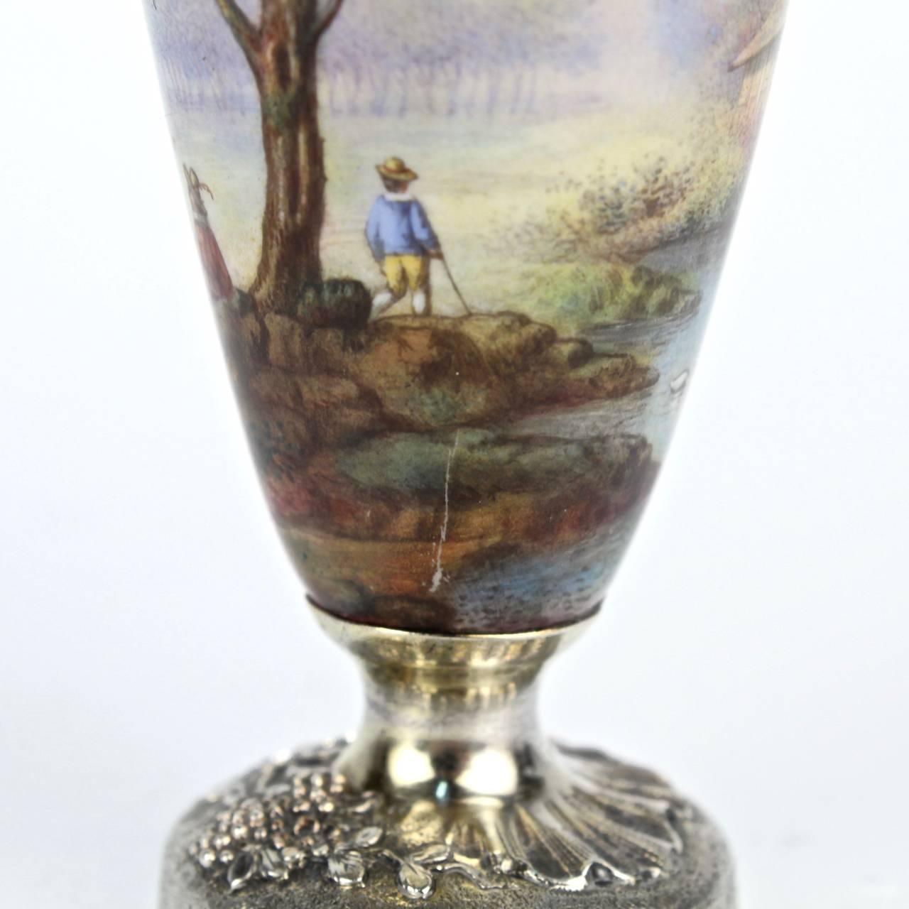 Antique French Enamel and Sterling Silver Miniature Cabinet Vase For Sale 5