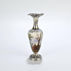 Antike französische Emaille und Sterling Silber Miniature Kabinett Vase