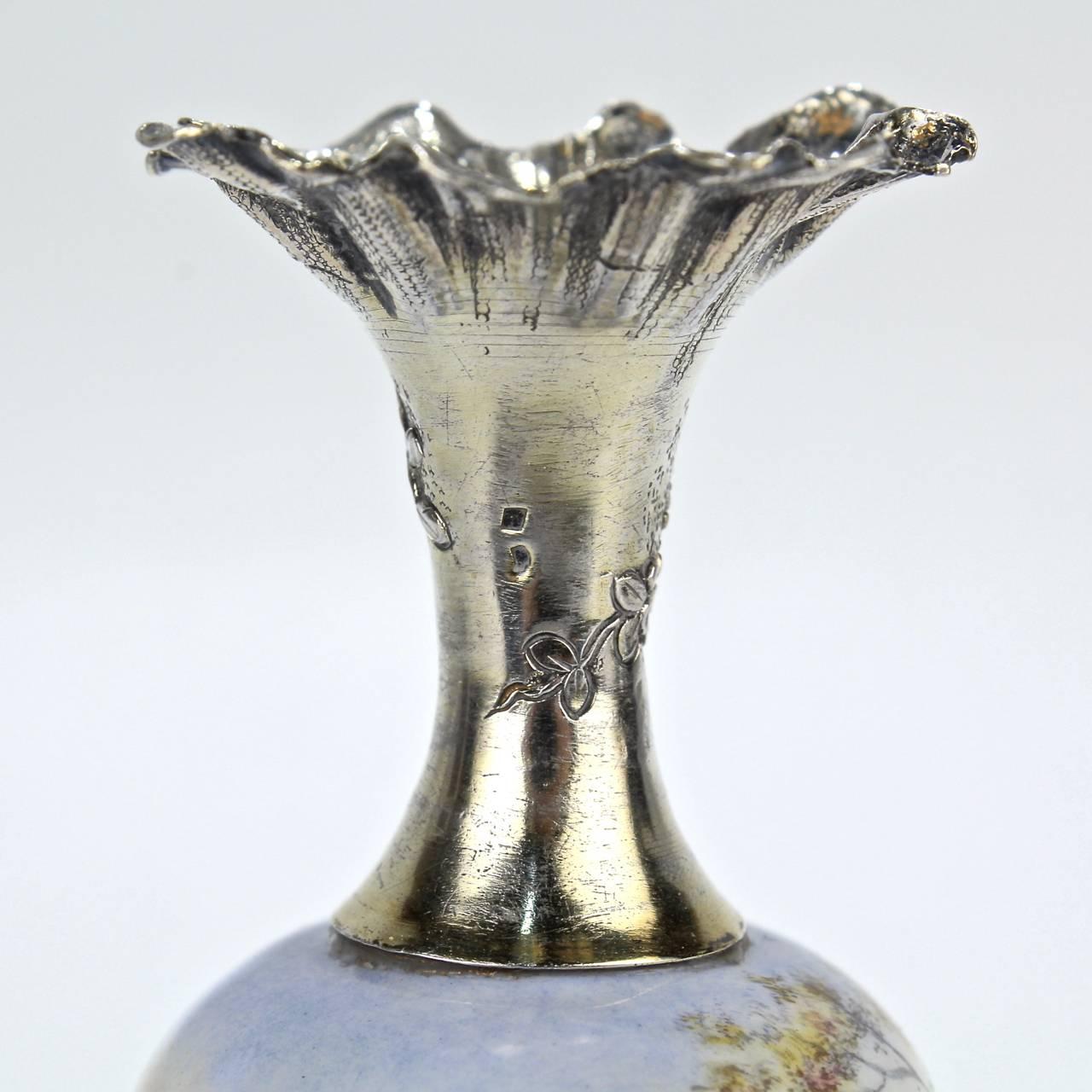 Antike französische Emaille und Sterling Silber Miniature Kabinett Vase im Angebot 2