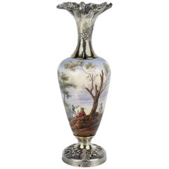 Antique French Enamel and Sterling Silver Miniature Cabinet Vase