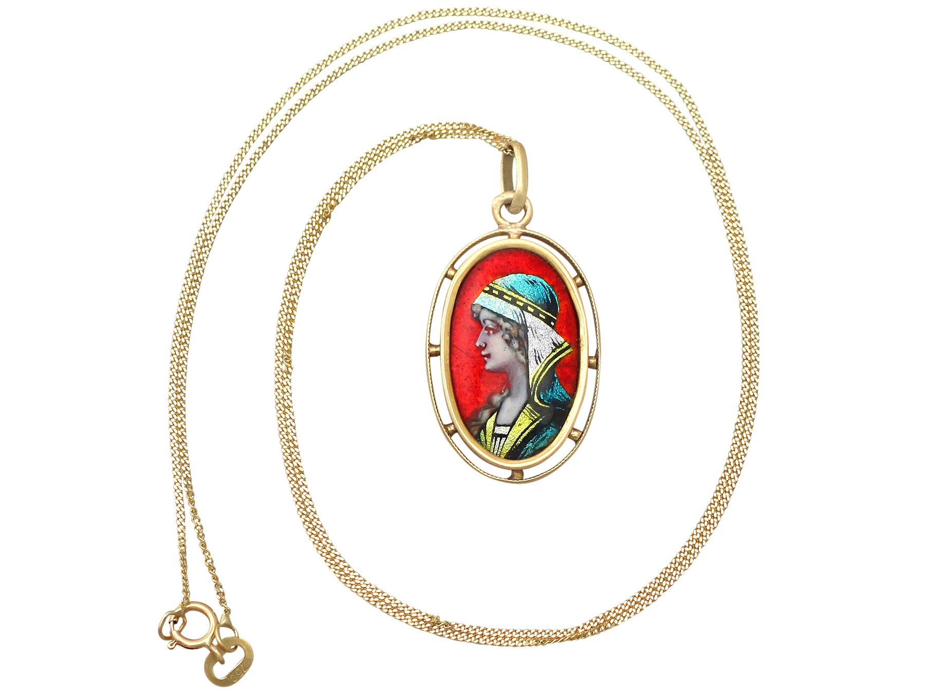 A fine and impressive antique French enamel and 18 karat yellow gold pendant by Bardonnaud, Limoges; part of our diverse jewelry and estate jewelry collections.

This fine and impressive antique pendant has been crafted in 18k gold.

The French