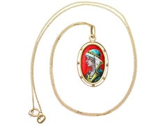 Antique French Enamel Pendant, 18k Yellow Gold, Circa 1900, Bardonnaud