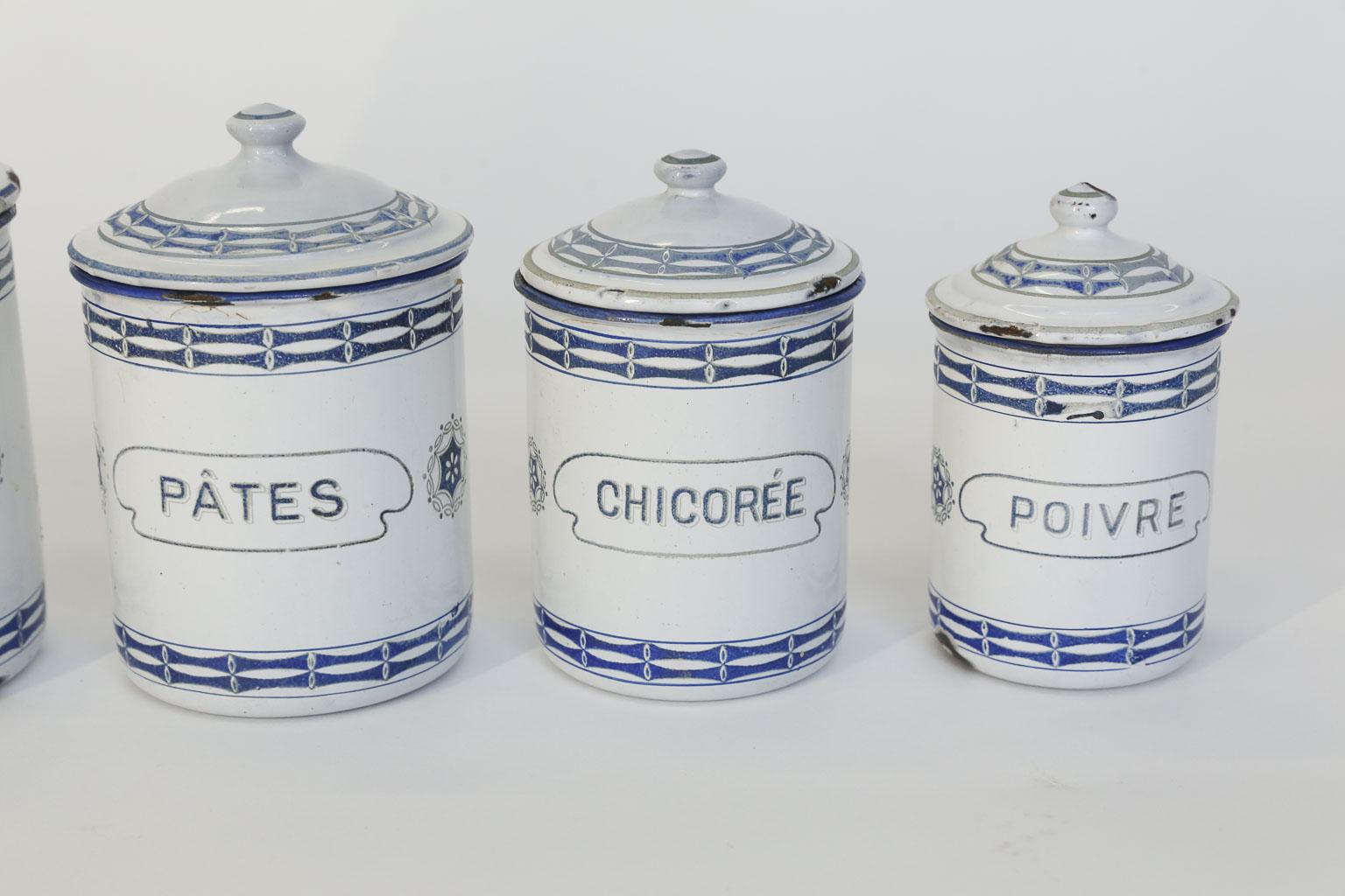 vintage french enamel canisters