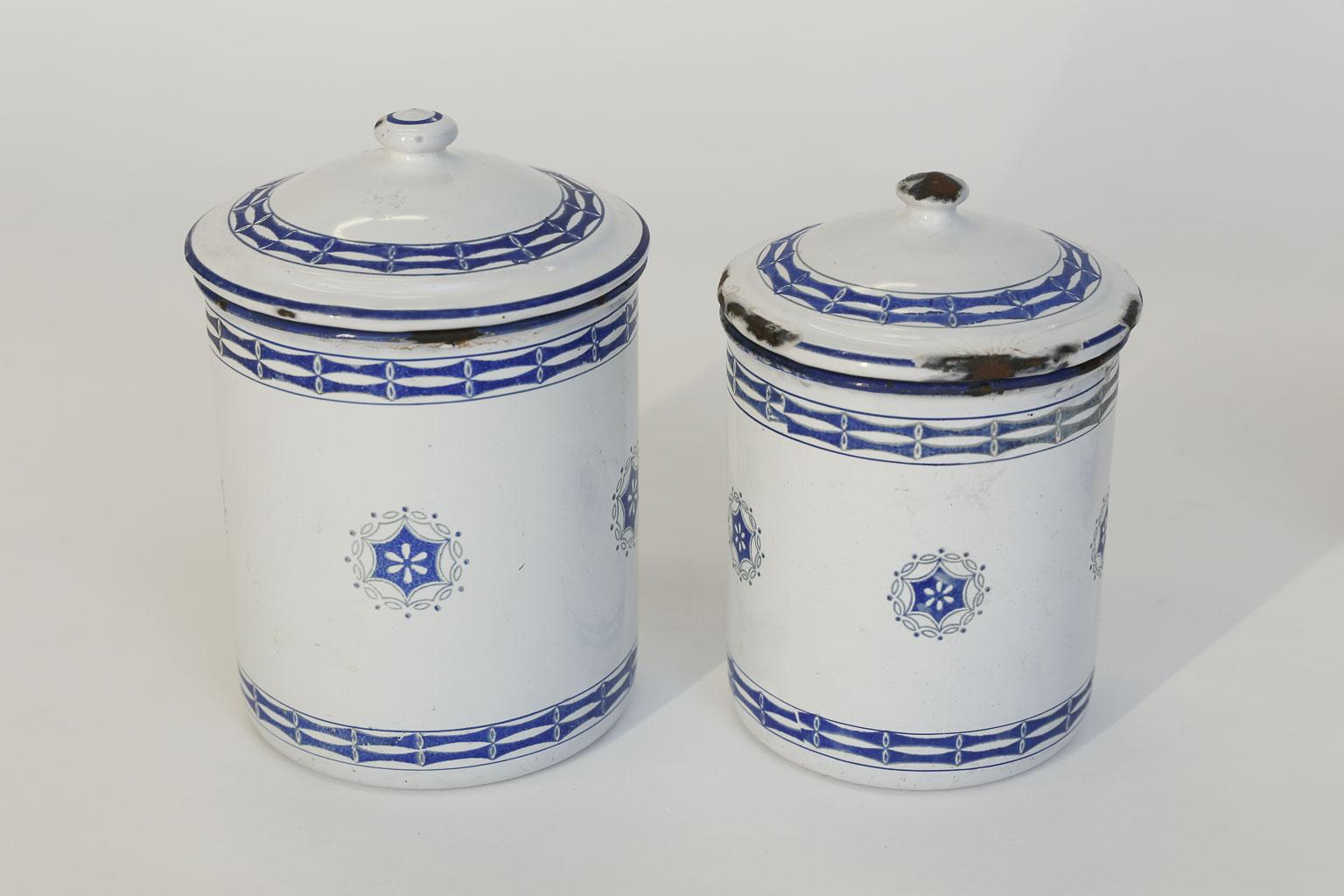 Antique French Enamel Canister Set In Good Condition In Houston, TX