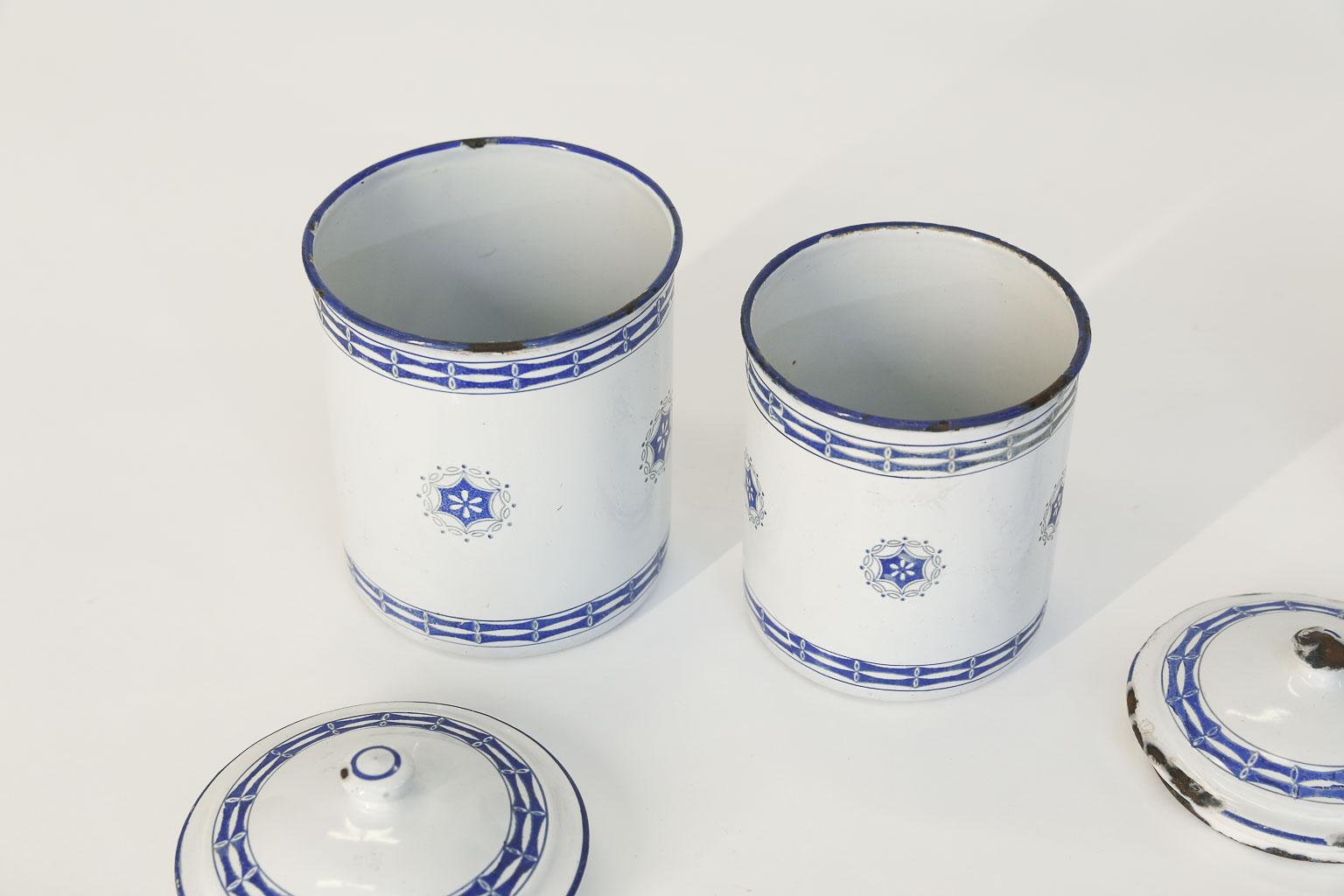 Antique French Enamel Canister Set 1