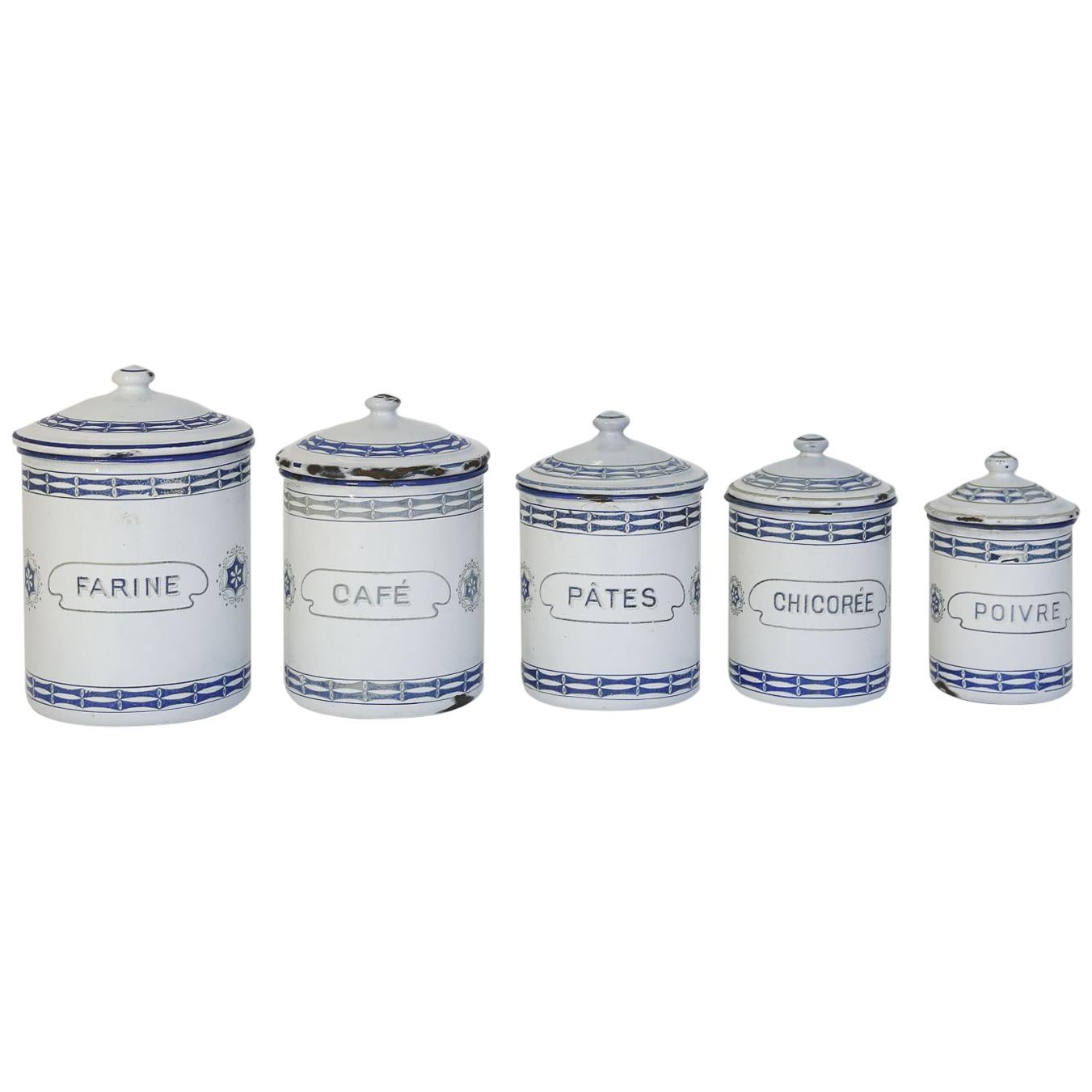 Antique French Enamel Canister Set