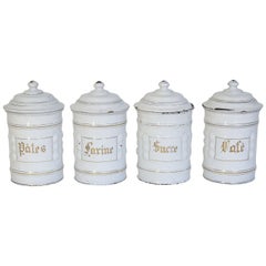 Antique French Enamel Canister Set