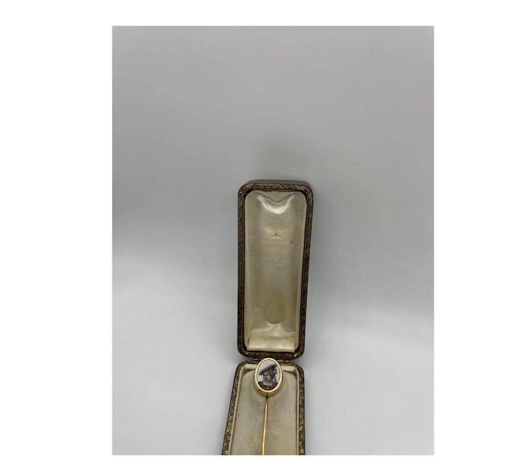  Antike französische Emaille Diamant Stick Pin mit Box im Angebot 1