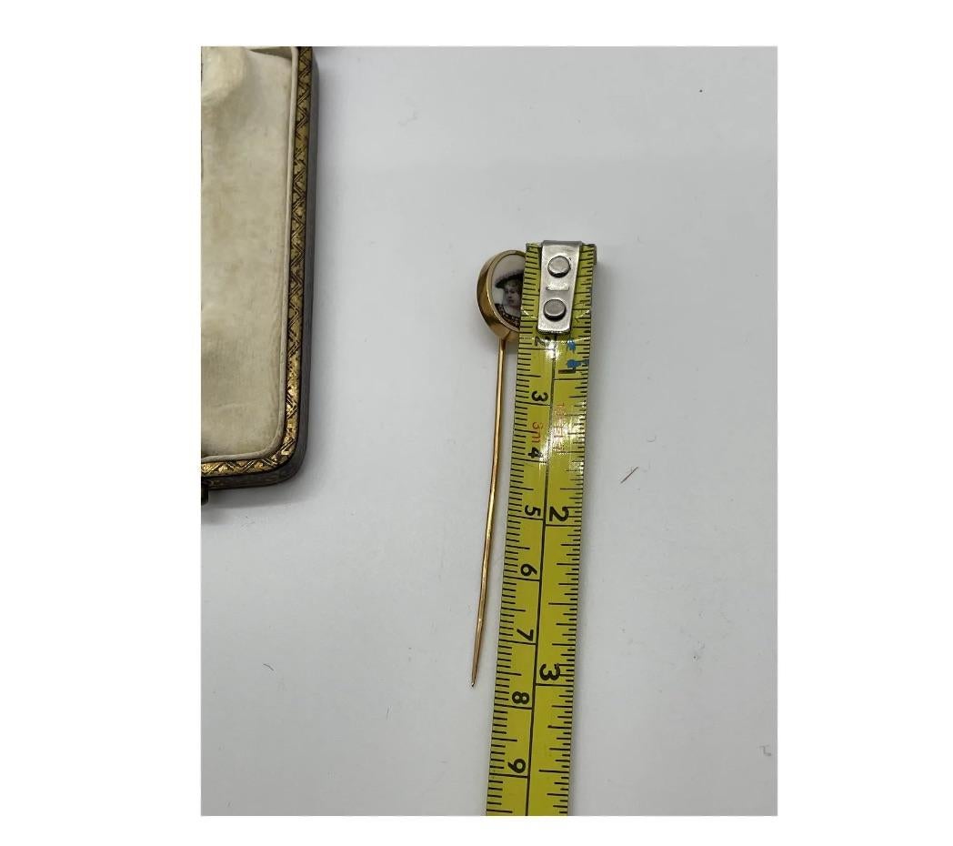  Antique French Enamel Diamond Stick Pin with Box For Sale 3