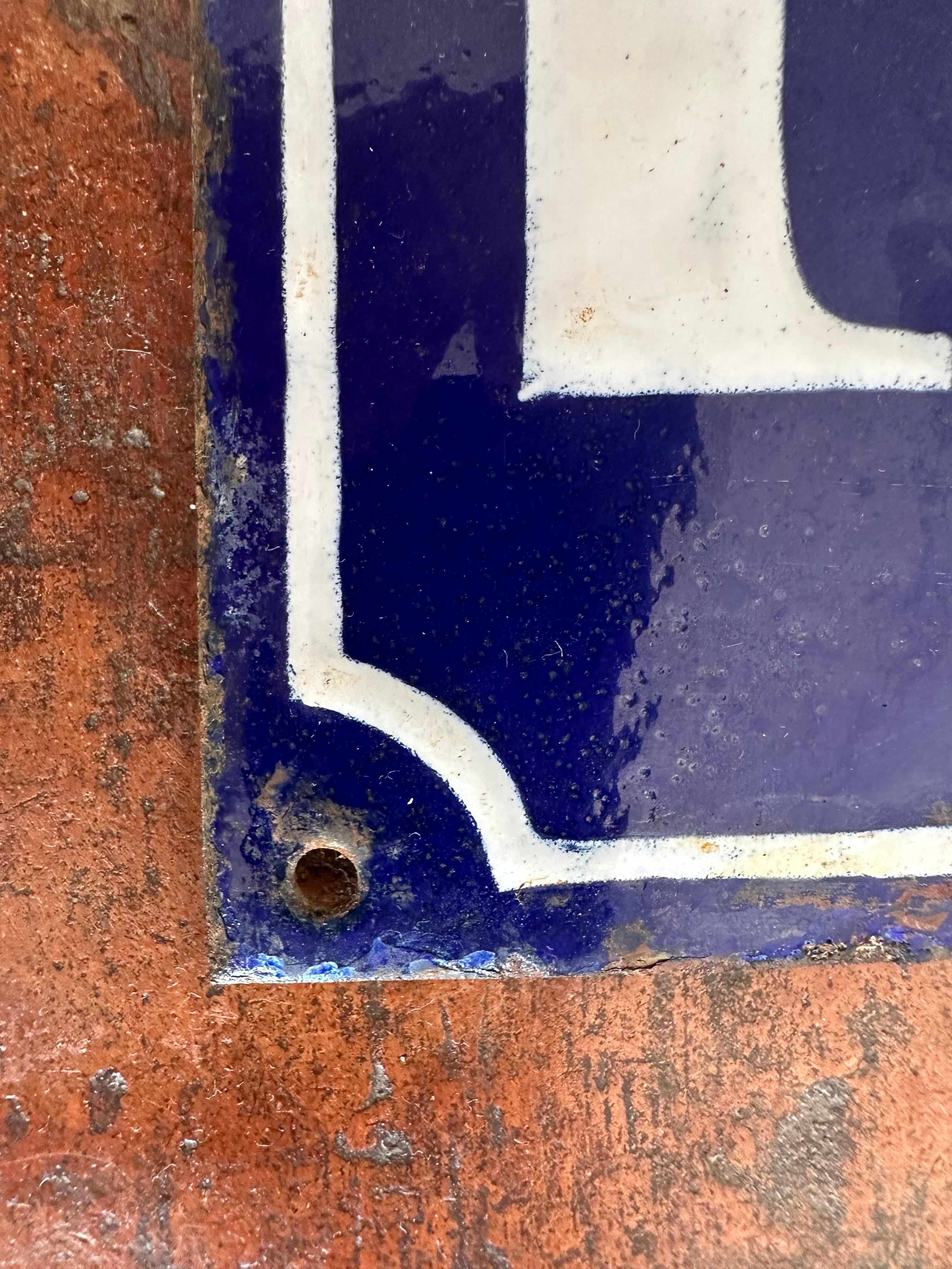 Belle Époque Antique French Enamel House Number Plaque, Blue and White, Circa 1900 For Sale