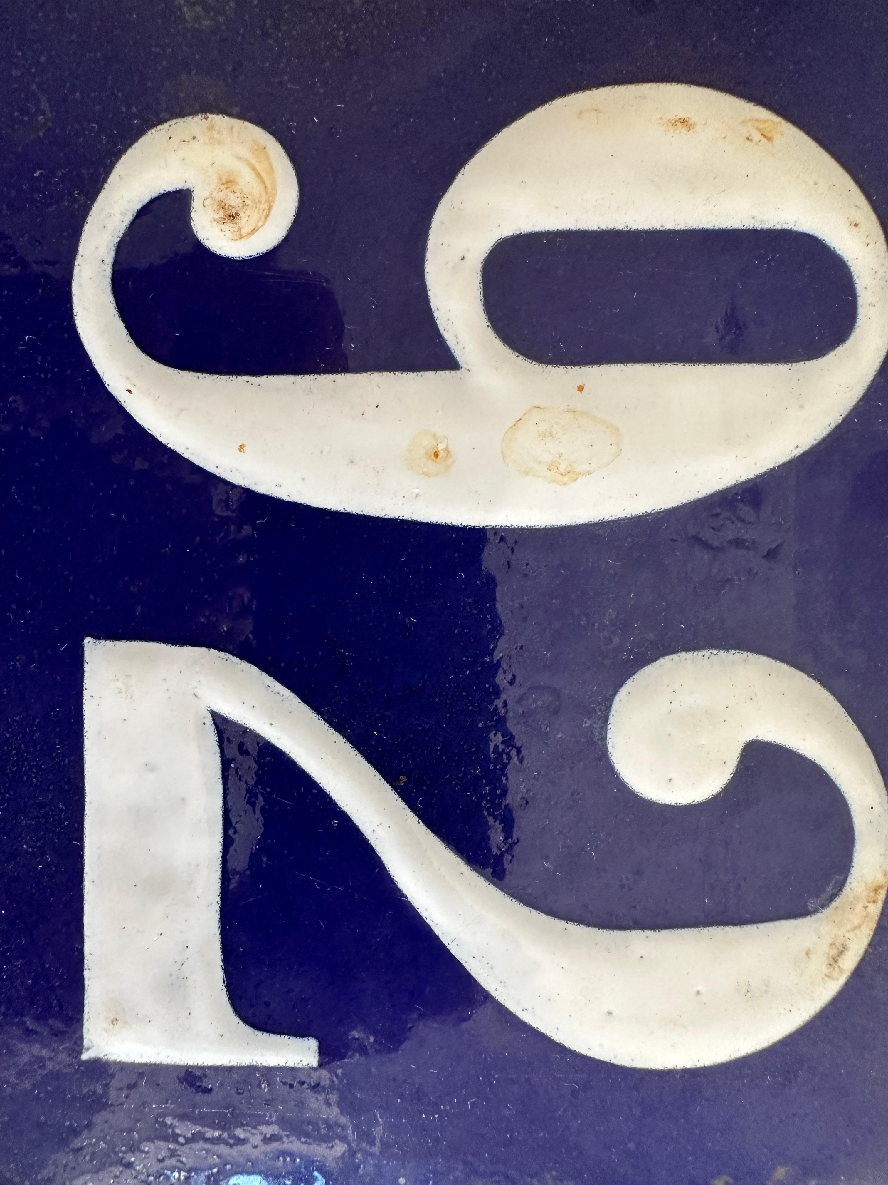 Enameled Antique French Enamel House Number Plaque, Blue and White, Circa 1900 For Sale