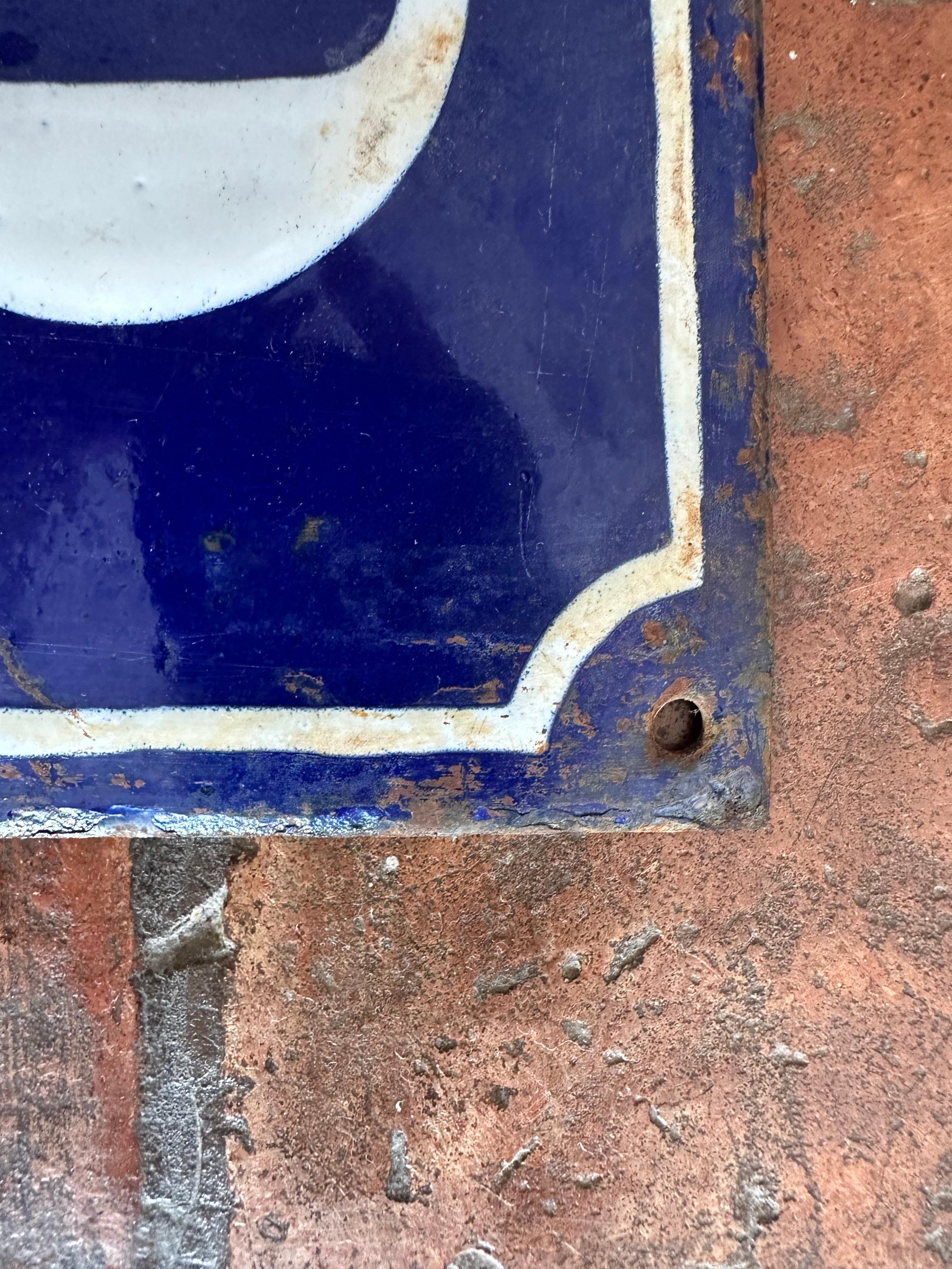 Metal Antique French Enamel House Number Plaque, Blue and White, Circa 1900 For Sale