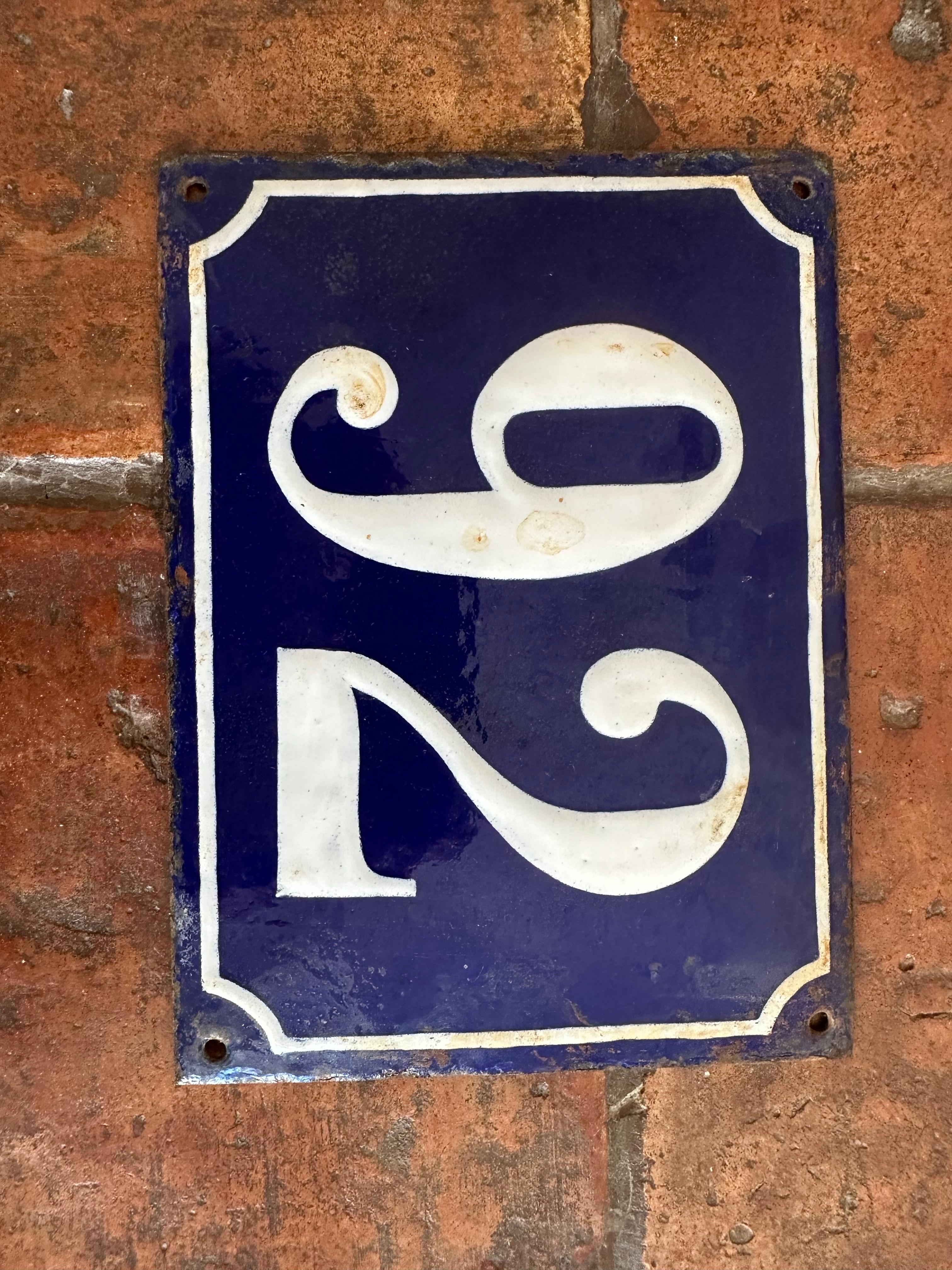Antique French Enamel House Number Plaque, Blue and White, Circa 1900 For Sale 1