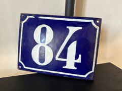 Antique French Enamel House Number Plaque, Blue and White