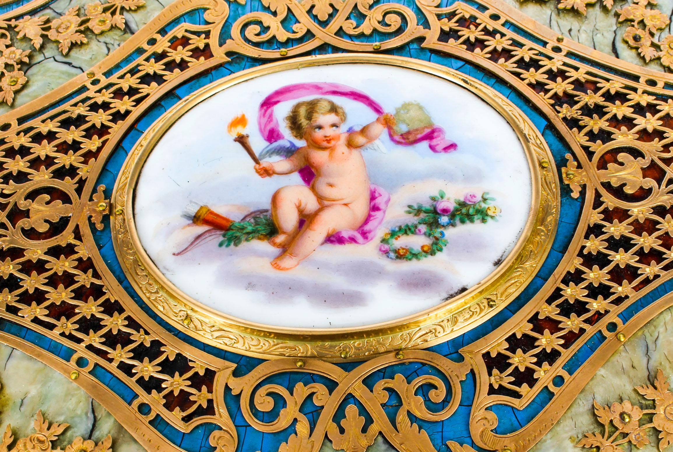 Antique French Enamel Ormolu and Mother of Pearl Jewelry Casket, 19th Century In Good Condition In London, GB