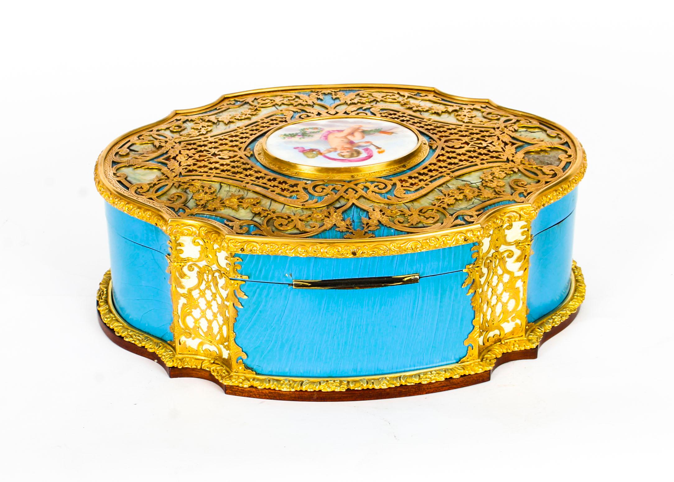 Antique French Enamel Ormolu and Mother of Pearl Jewelry Casket, 19th Century 2