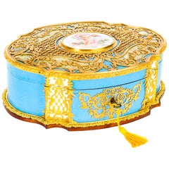 Antique French Enamel Ormolu and Mother of Pearl Jewelry Casket, 19th Century