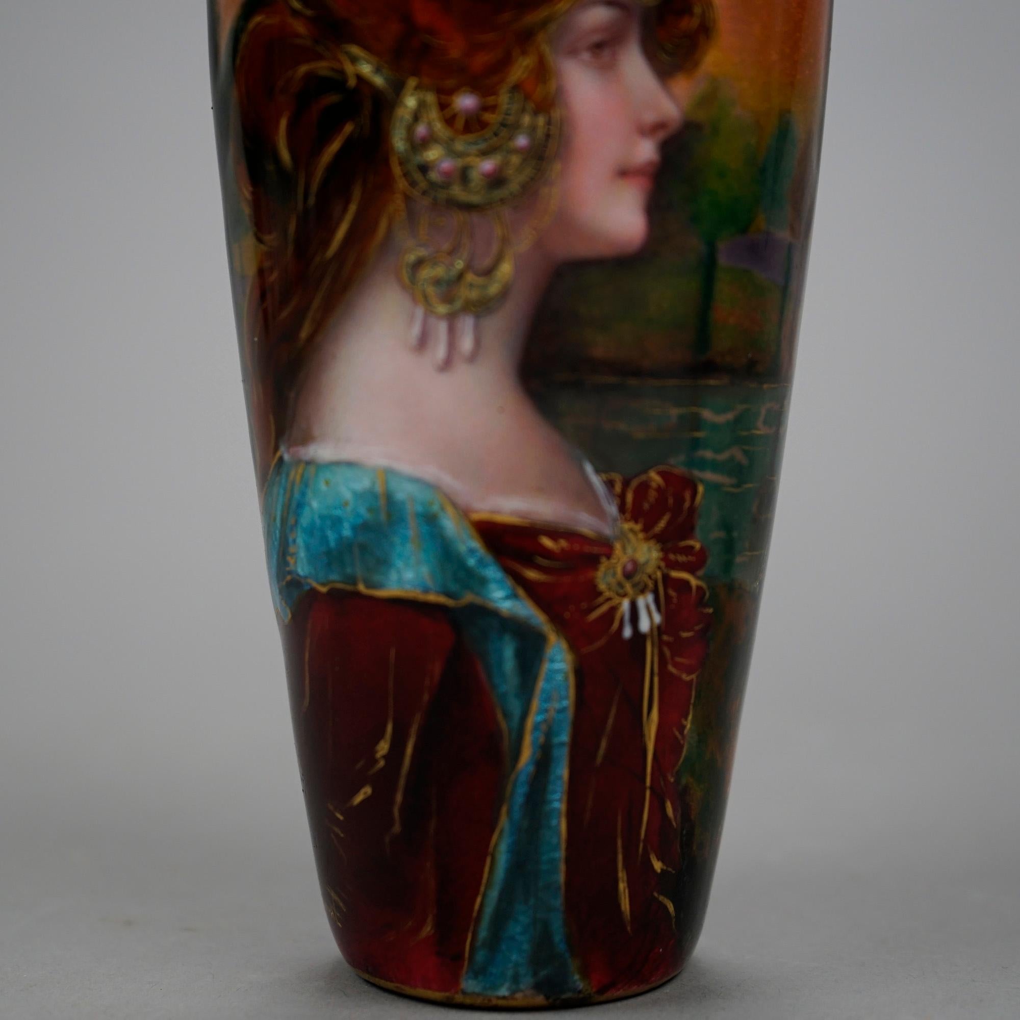 Antique French Enamel Over Copper Portrait Vase & Bronze Mounts, Signed, 19th C 6