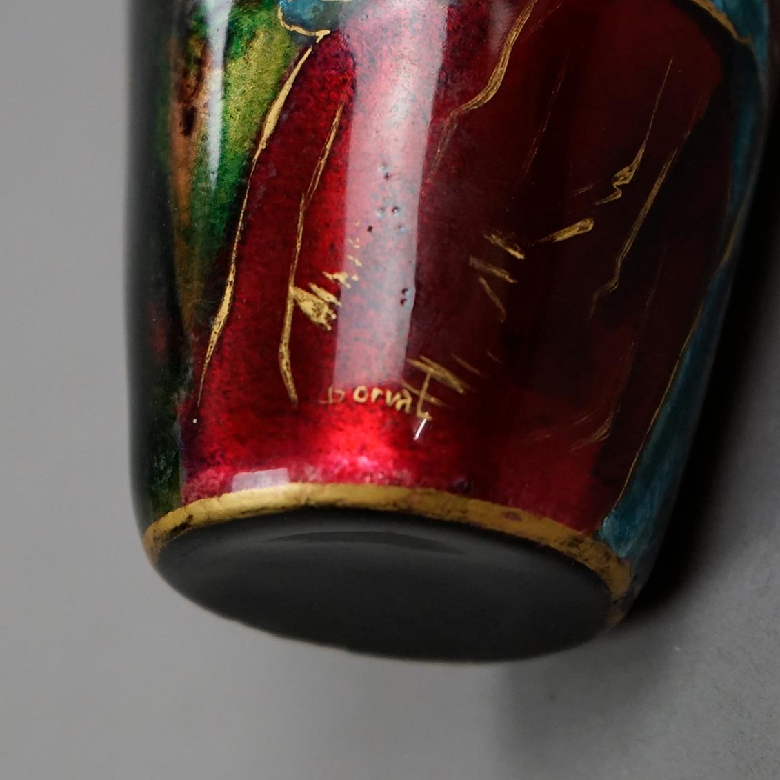 Antique French Enamel Over Copper Portrait Vase & Bronze Mounts, Signed, 19th C 7