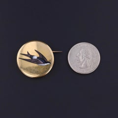 Antique French Enamel Swallow Brooch of 18k Gold