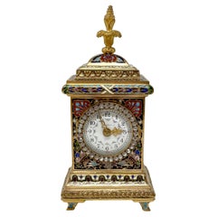 Antique French Enameled and "Jeweled" Gold Bronze Carriage Clock, Circa 1890.