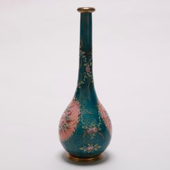 Antique French Enameled Guilloche Bronze Floral Vase, circa 1900