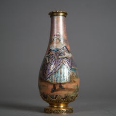 Antique French Enameled Metal Portrait Vase Early 20thC