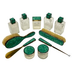 Antique French Smaltato Argento e Vetro Vanity Set