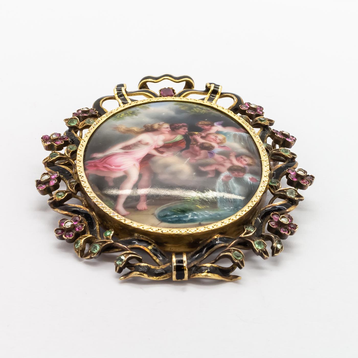 Women's Antique French Enameled Gold Brooch