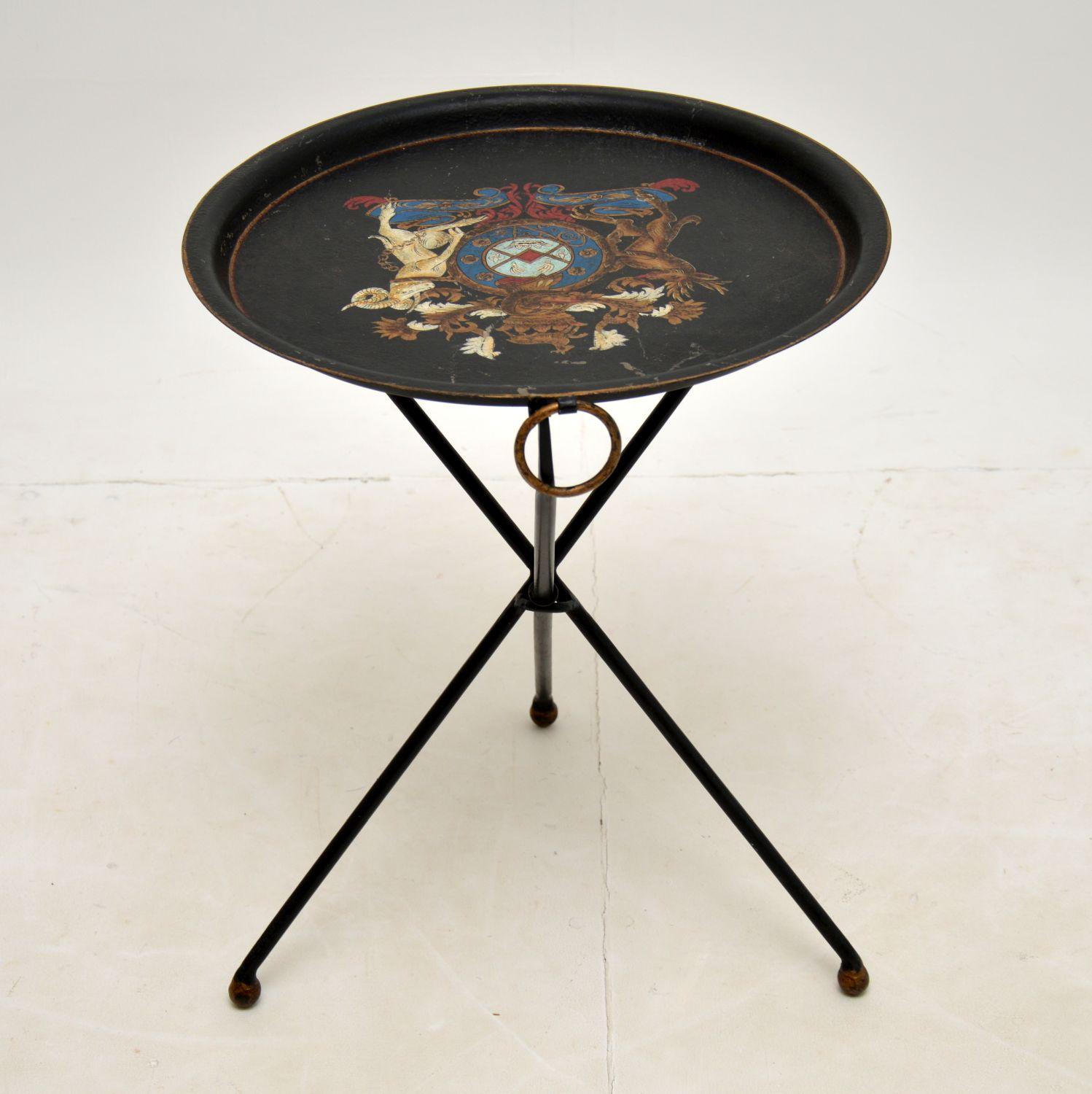 Antique French Enamelled Tole Folding Side Table In Good Condition In London, GB