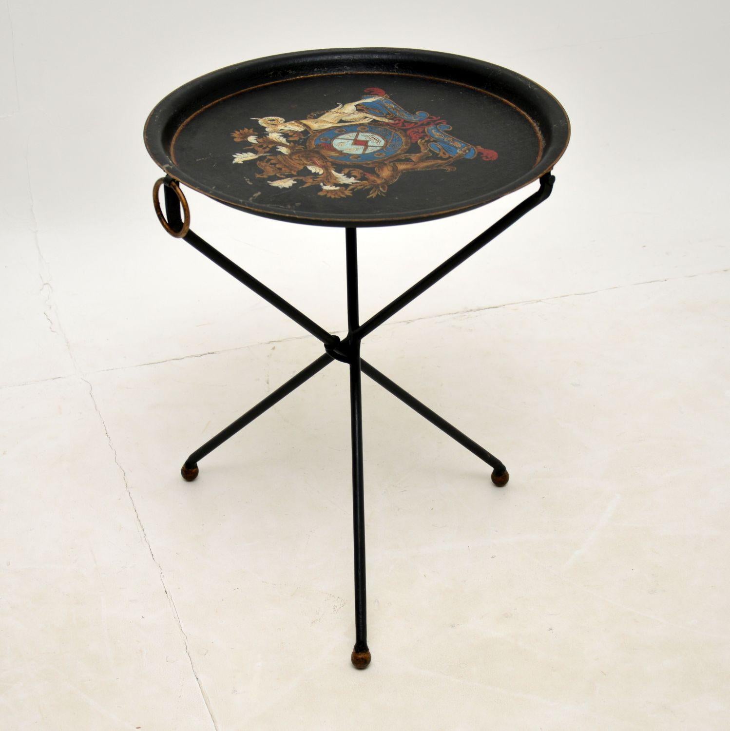 20th Century Antique French Enamelled Tole Folding Side Table