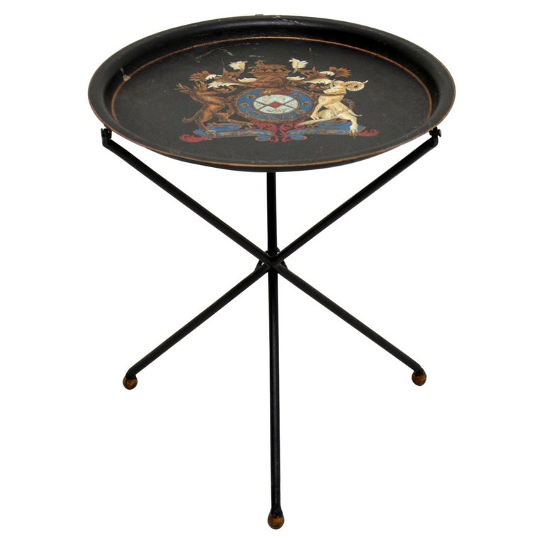Antique French Enamelled Tole Folding Side Table at 1stDibs