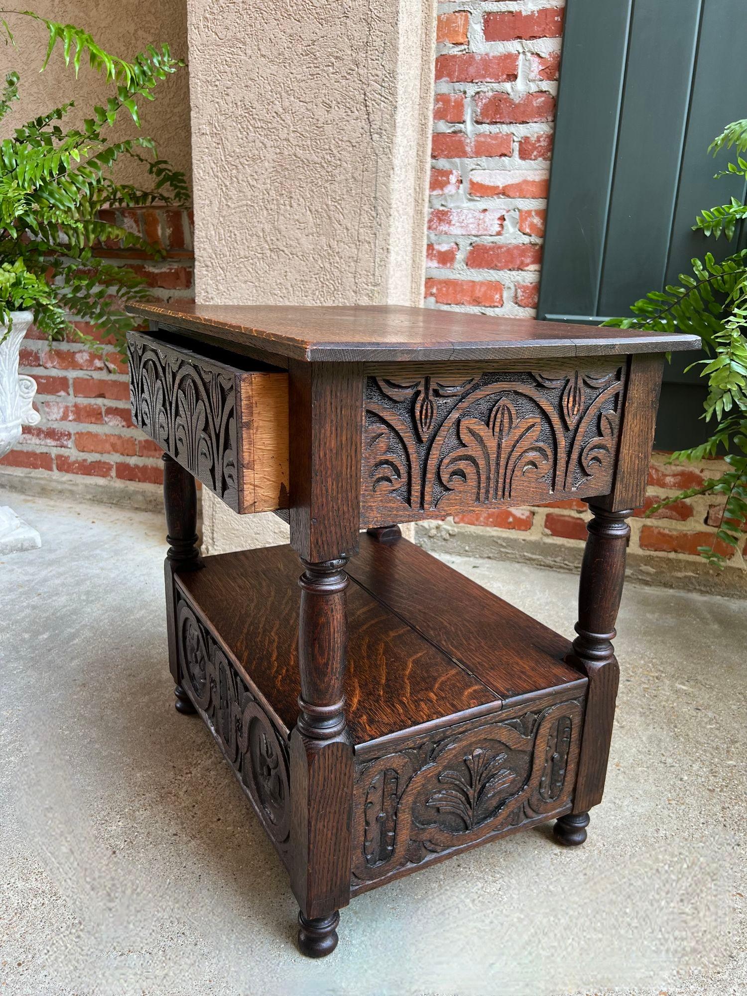 Antique French End Table Bible Box Carved Oak Two Tier Bench c1790 4