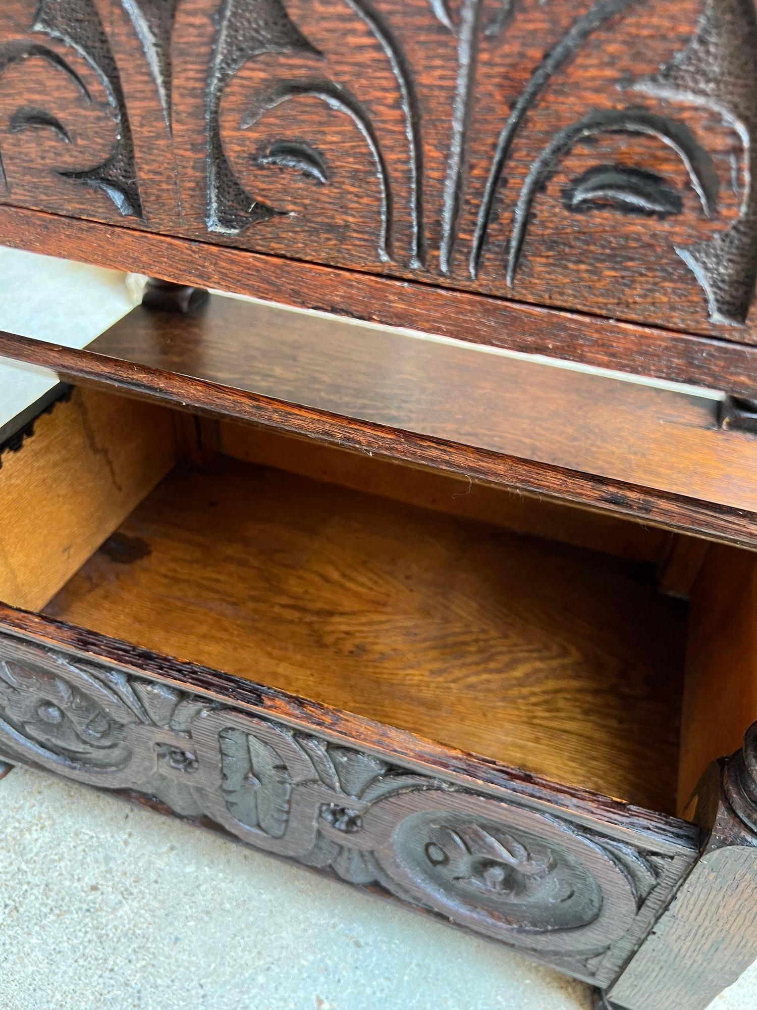 Antique French End Table Bible Box Carved Oak Two Tier Bench c1790 6