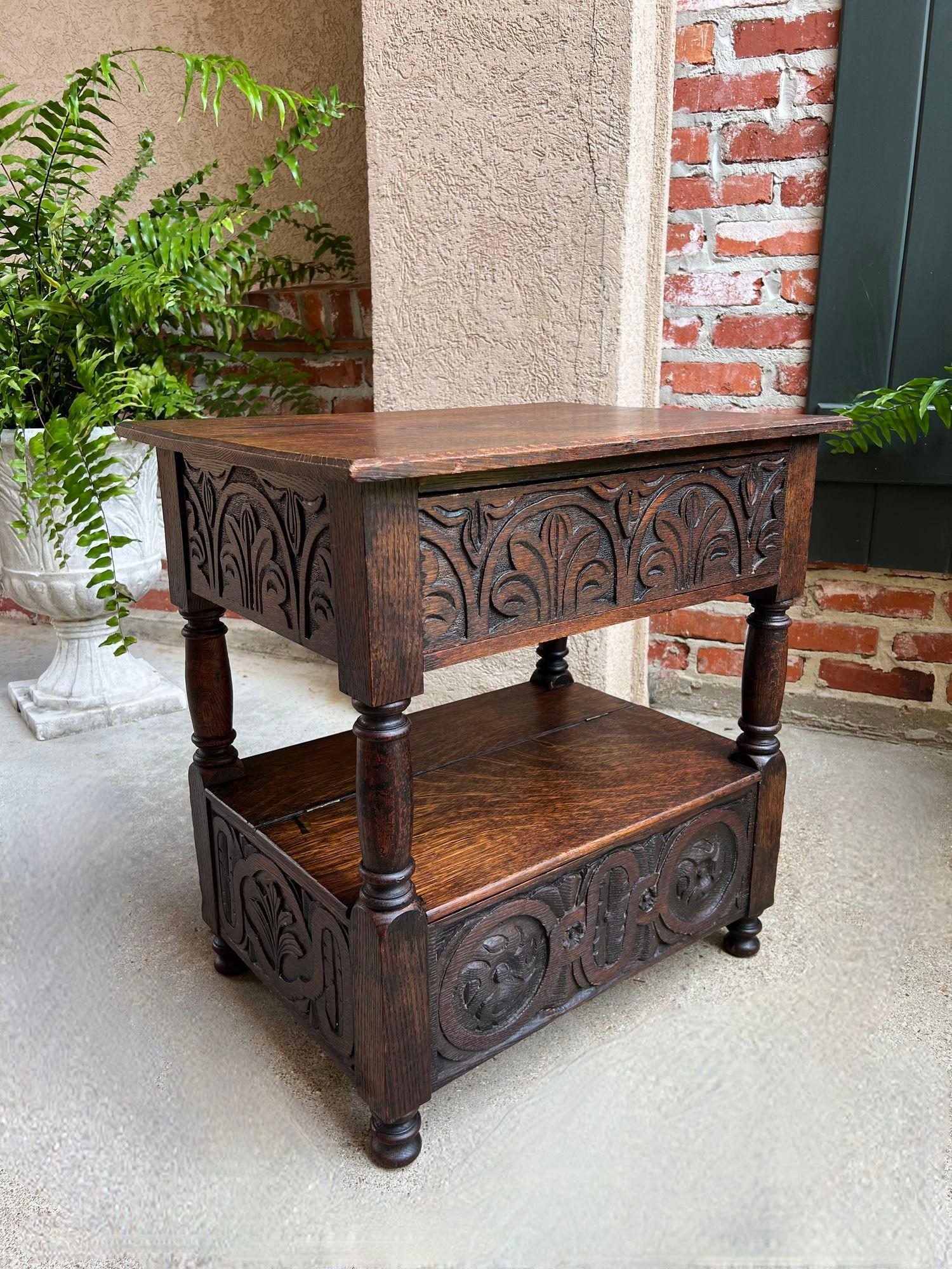 Antique French End Table Bible Box Carved Oak Two Tier Bench c1790 7