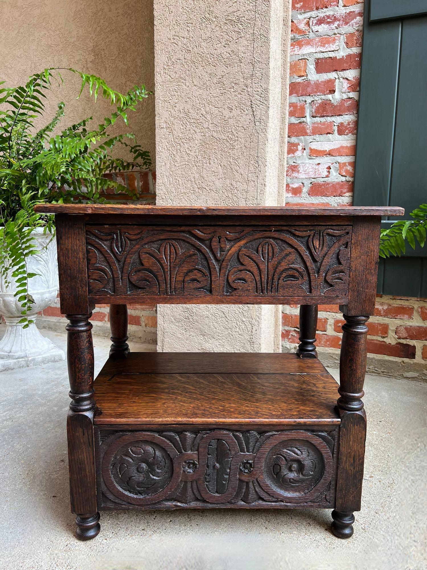 Antique French End Table Bible Box Carved Oak Two Tier Bench c1790 8